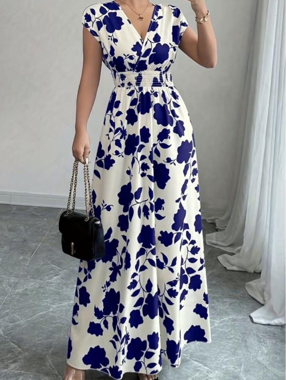 Women's 2026 Short-sleeved Lace-up Dress New Printed V-neck